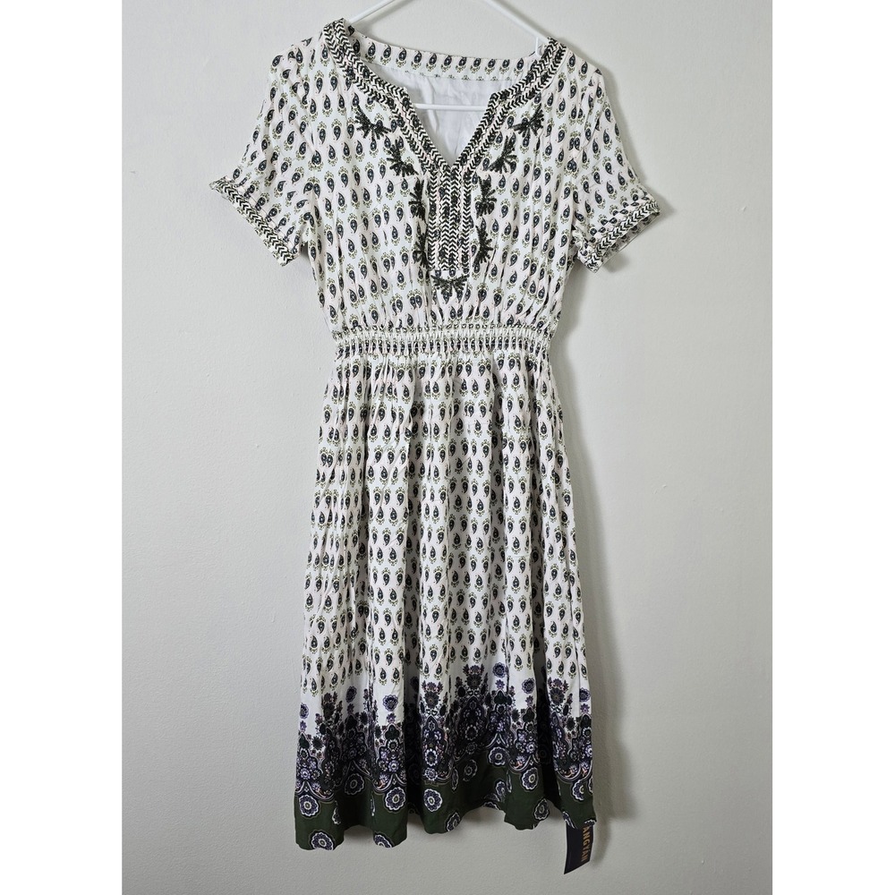 Fangyan Dress Sylphide Womens Small Short Sleeve Boho Paisley NWT V Neck